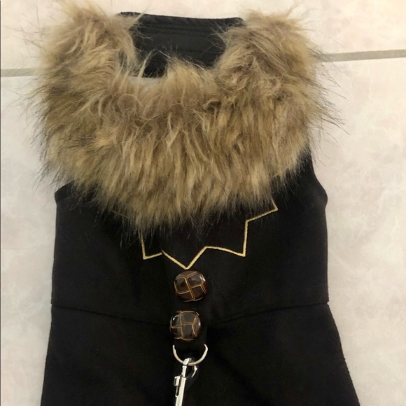 Doggie Dress With Faux Fur Collar & Leash